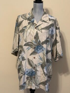 Tommy Bahama Men's Cream Tropical Floral Short-Sleeve Camp Shirt